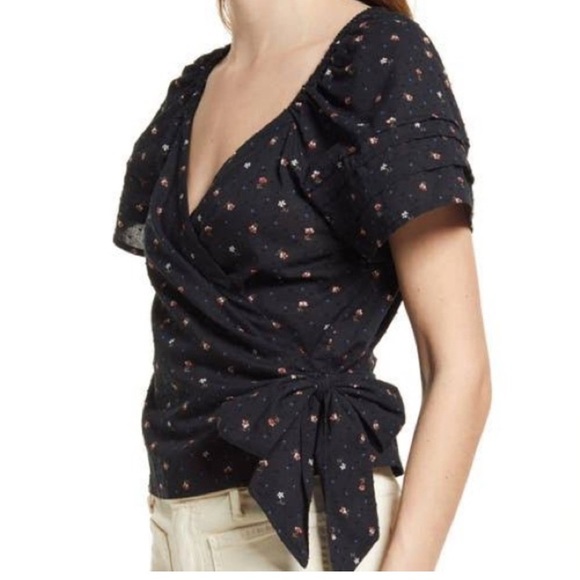 Madewell Floral Wrap Top With Flutter Sleeves. - Picture 2 of 14